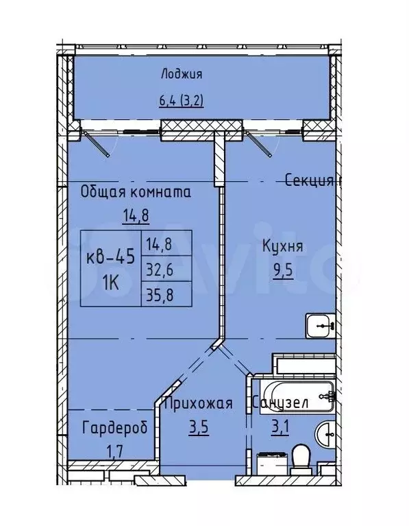 1-к. квартира, 35,7 м, 3/8 эт. - Фото 1