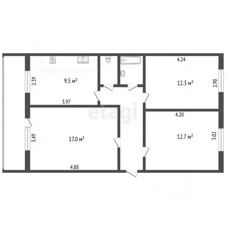 3-к кв. Томская область, Томск Карповский пер., 3 (63.5 м) - Фото 2