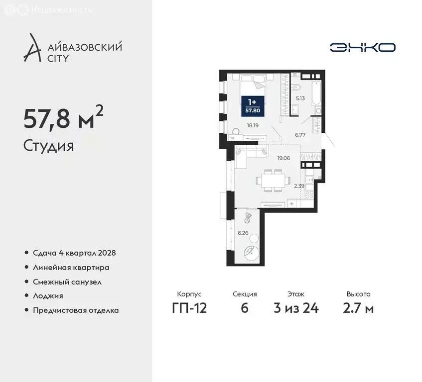 2-комнатная квартира: Тюмень, ЖК Айвазовский Сити (57.8 м) - Фото 1