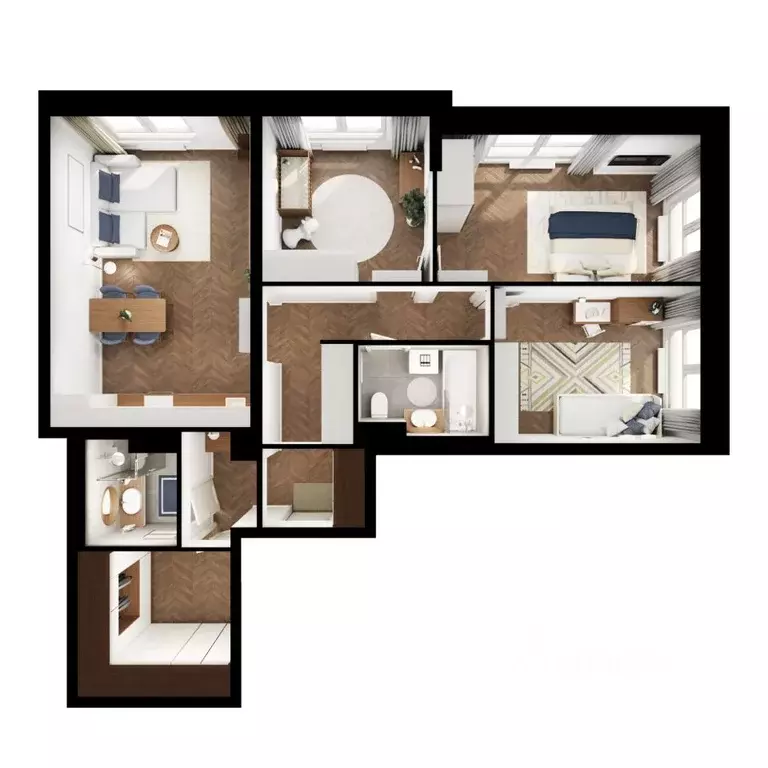 3-к кв. Московская область, Мытищи Яуза Парк жилой комплекс, к12 (85.2 ... - Фото 2