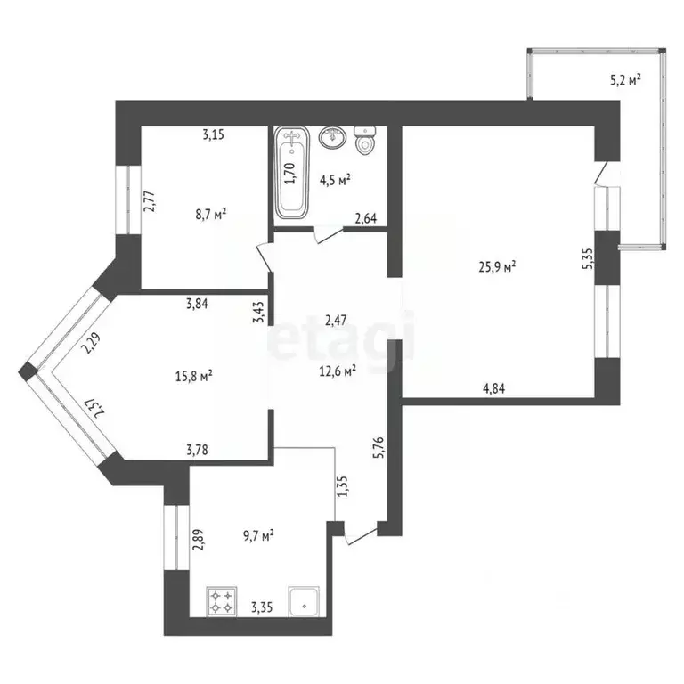 3-к кв. Башкортостан, Уфа Грозненская ул., 69/2 (77.0 м) - Фото 1