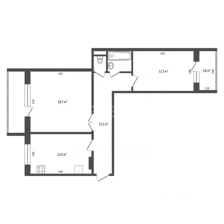 2-к кв. Омская область, Омск ул. Крупской, 6 (58.4 м) - Фото 1