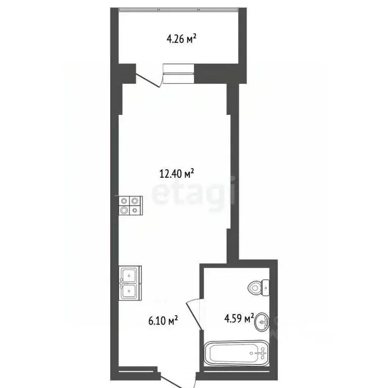 Студия Московская область, Одинцово Северная ул., 5к2 (24.0 м) - Фото 1
