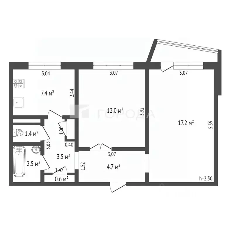2-к кв. Алтайский край, Барнаул ул. Юрина, 299 (49.7 м) - Фото 1