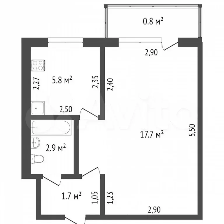 1-к. квартира, 30,7 м, 5/5 эт. - Фото 0