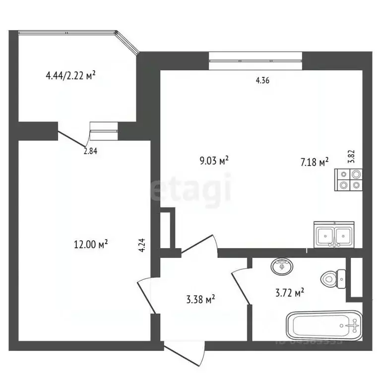 2-к кв. Алтайский край, Барнаул ул. Сергея Семенова, 26 (37.5 м) - Фото 1