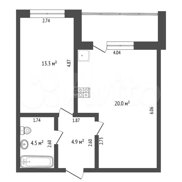 1-к. квартира, 44,5 м, 13/14 эт. - Фото 0