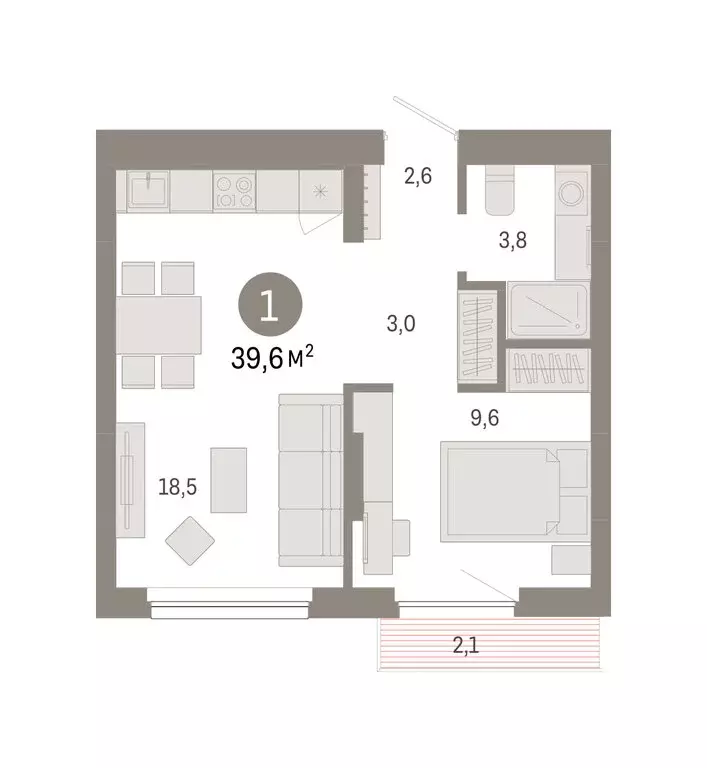 1-комнатная квартира: Новосибирск, квартал Лебедевский, 1/3 (39.6 м) - Фото 2