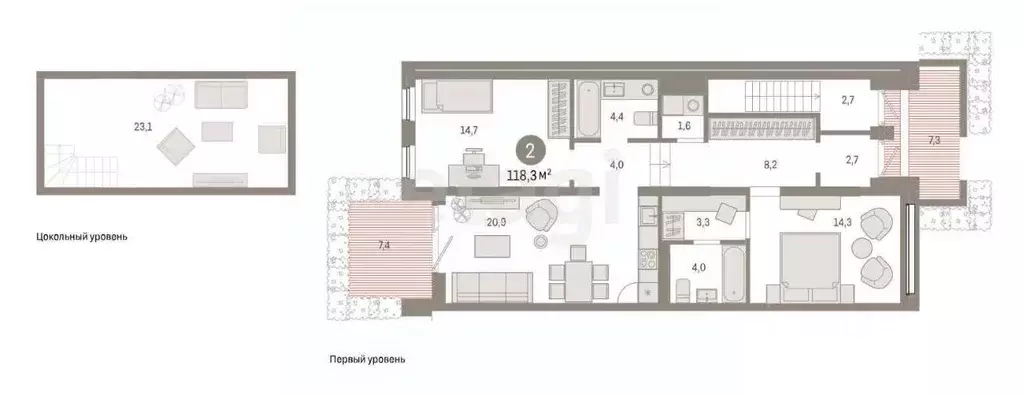 2-к кв. Тюменская область, Тюмень Мысовская ул., 26к1 (118.0 м) - Фото 0