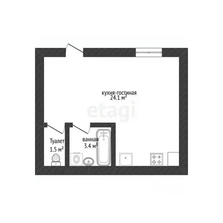 Студия Краснодарский край, Новороссийск ул. Корницкого, 57 (28.6 м) - Фото 1