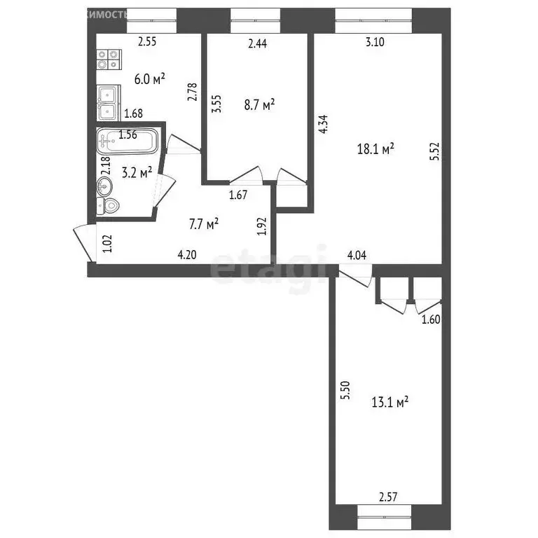 3-комнатная квартира: Юрга, проспект Победы, 5 (58 м) - Фото 0