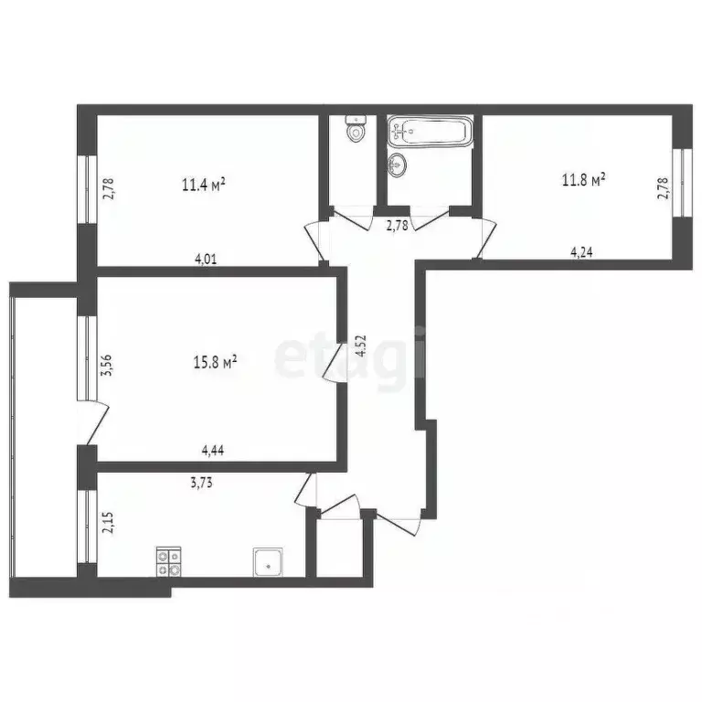 3-к кв. Тюменская область, Тюмень ул. Салтыкова-Щедрина, 59 (63.5 м) - Фото 2
