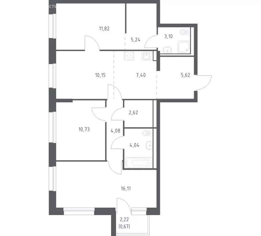 3-комнатная квартира: Владивосток, Первореченский район, микрорайон ... - Фото 1