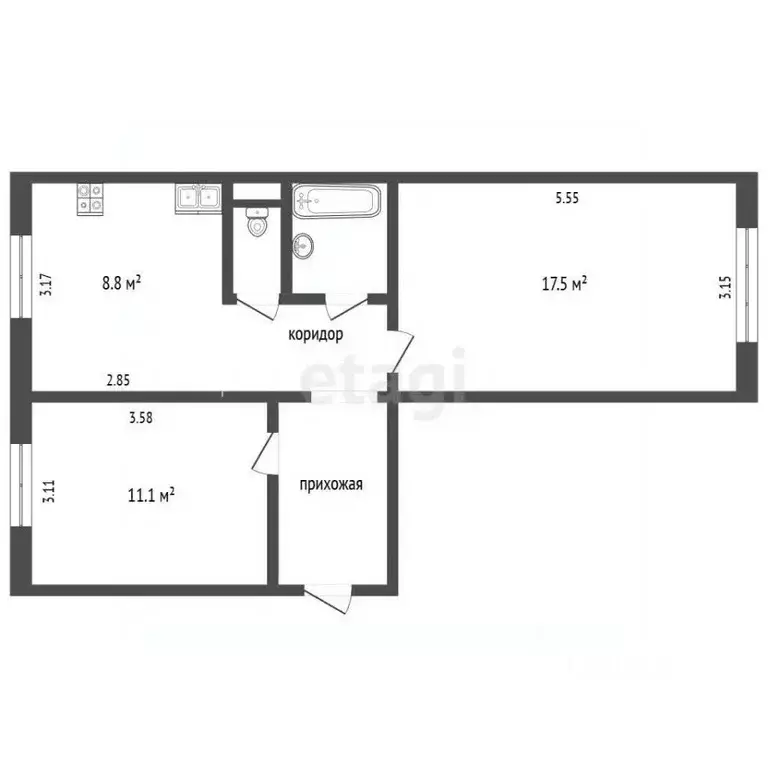 2-к кв. Ямало-Ненецкий АО, Муравленко ул. Дружбы Народов, 18 (50.8 м) - Фото 2