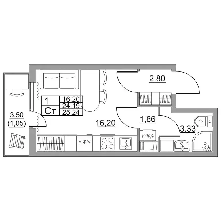 Квартира-студия: посёлок Шушары, Московское шоссе, 262к1 (27.37 м) - Фото 1