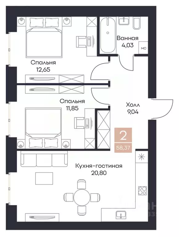 2-к кв. Рязанская область, Рязанский район, Полянское с/пос, с. Поляны ... - Фото 0