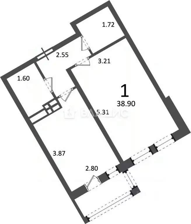Квартира, 1 комната, 37.9 м - Фото 1