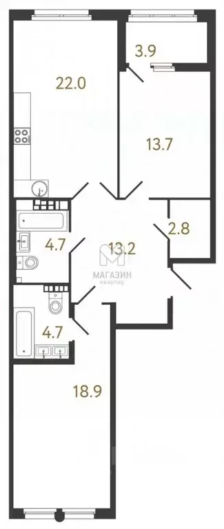 2-к кв. Санкт-Петербург Миргородская ул., 1 (80.0 м) - Фото 2
