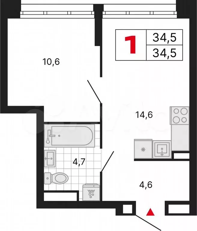 1-к. квартира, 34,5 м, 9/29 эт. - Фото 0