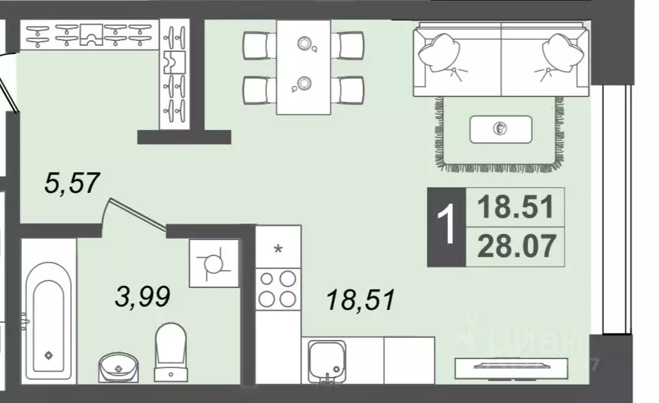 Студия Брянская область, Брянск Новый Город жилой комплекс (29.76 м) - Фото 1