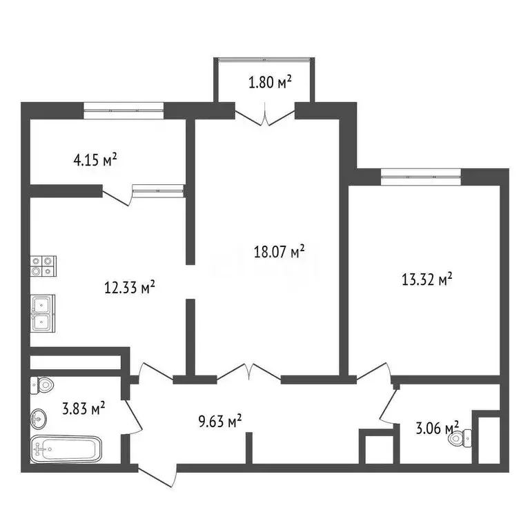 2-комнатная квартира: Дубна, район Большая Волга (66.09 м) - Фото 1