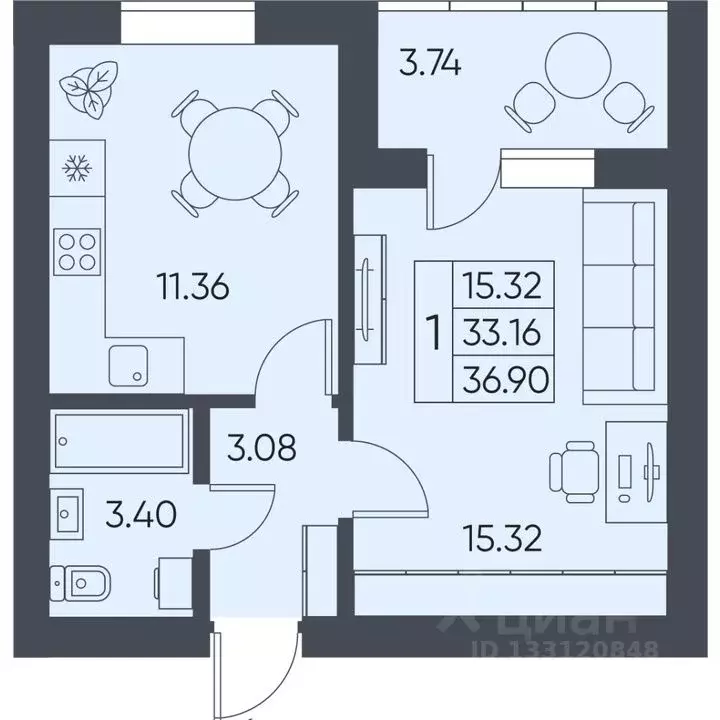 1-к кв. Саратовская область, Татищево рп  (36.9 м) - Фото 2