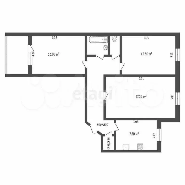 3-к. квартира, 66 м, 9/10 эт. - Фото 0