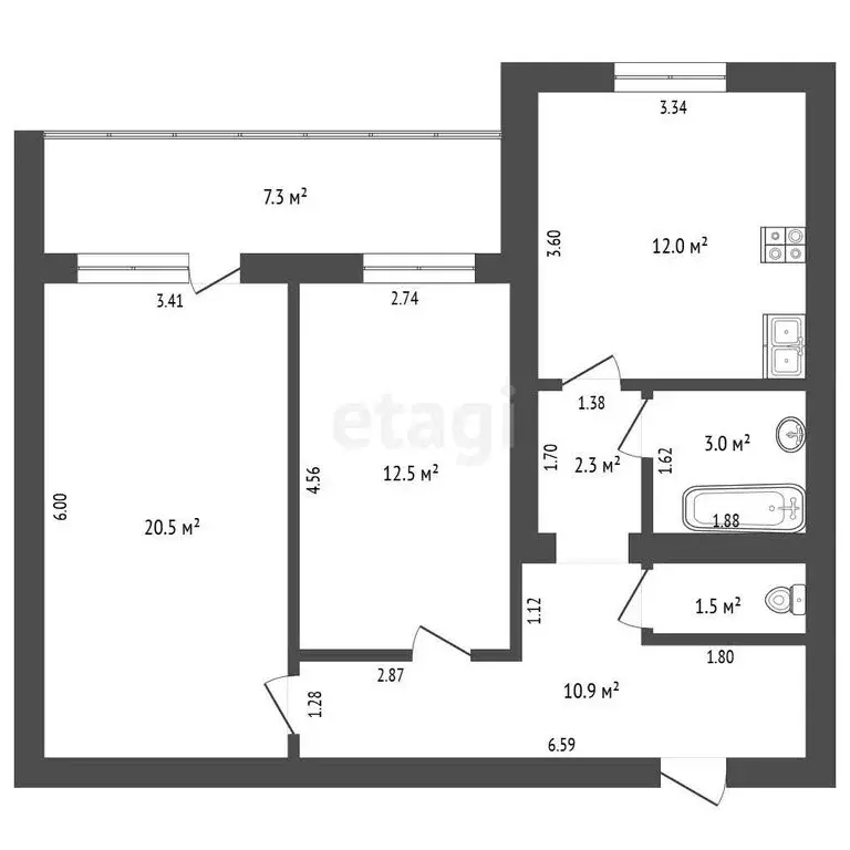 2-комнатная квартира: Самара, улица Карбышева, 61 (65 м) - Фото 1