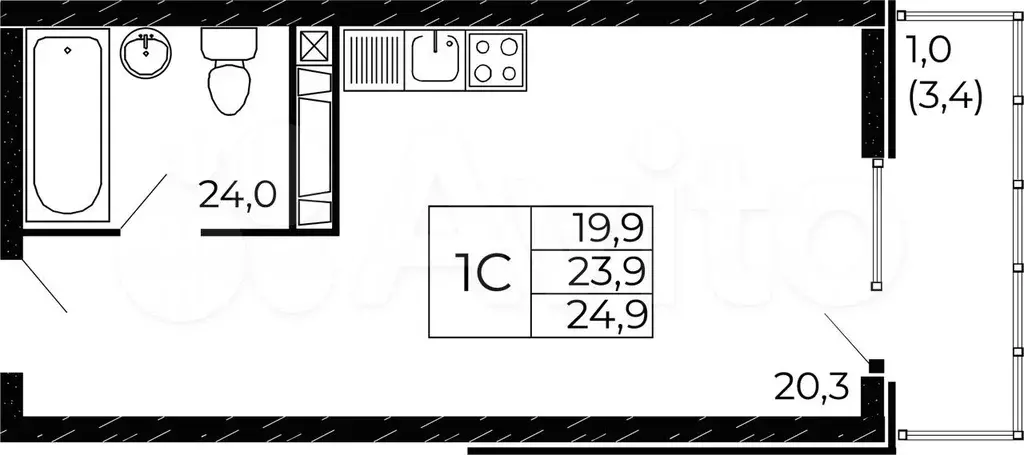 Квартира-студия, 24,9 м, 14/19 эт. - Фото 0