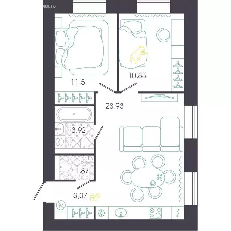 2-комнатная квартира: Пенза, Колышлейская улица, 7 (55.42 м) - Фото 1