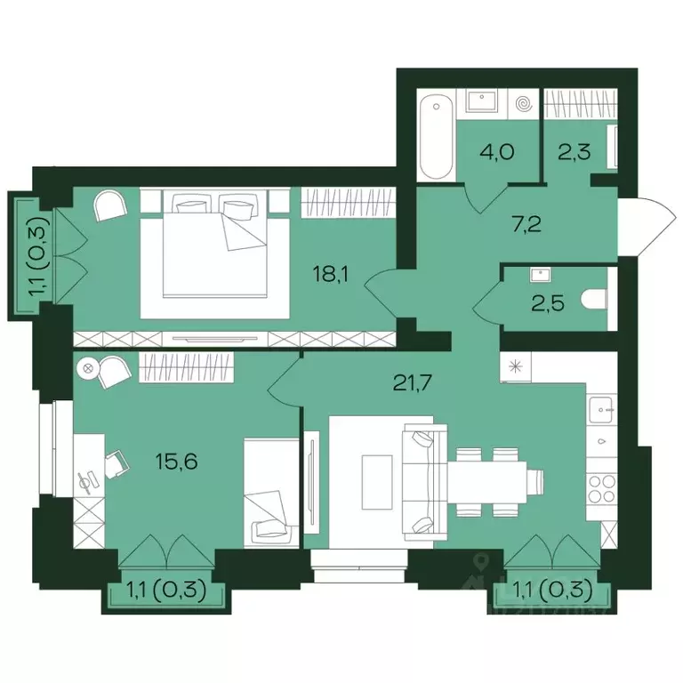 2-к кв. Чувашия, Чебоксары просп. Чебоксарский (72.9 м) - Фото 1