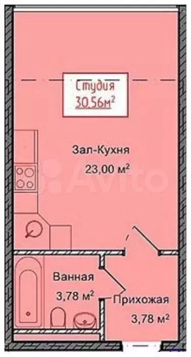 Квартира-студия, 30,6 м, 9/13 эт. - Фото 1