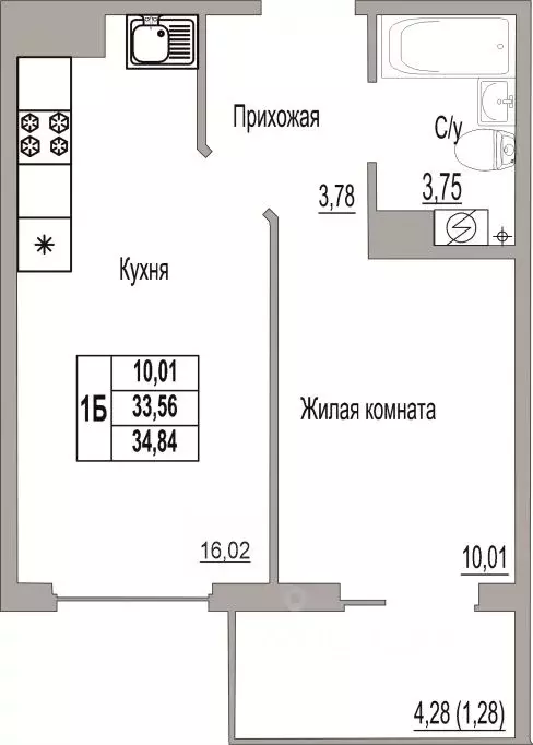 1-к кв. Псковская область, Псков Линейная ул., 85 (34.84 м) - Фото 0
