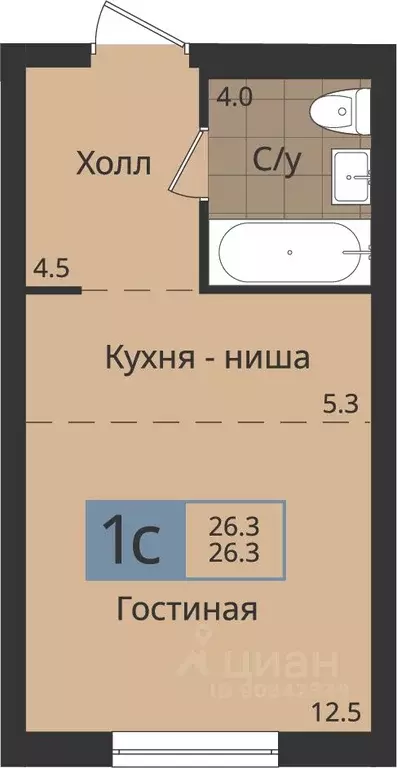 Студия Пермский край, Пермь ул. Оборонщиков, 6 (26.3 м) - Фото 1