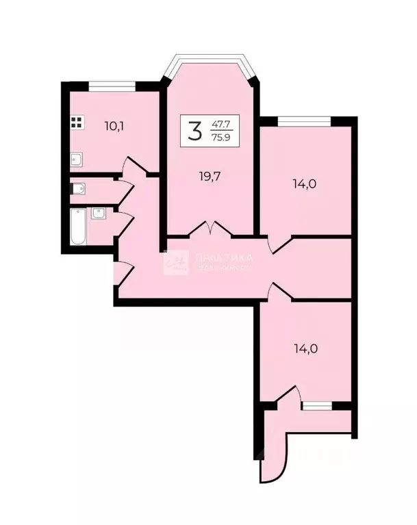 Квартира, 3 комнаты, 75.9 м - Фото 2