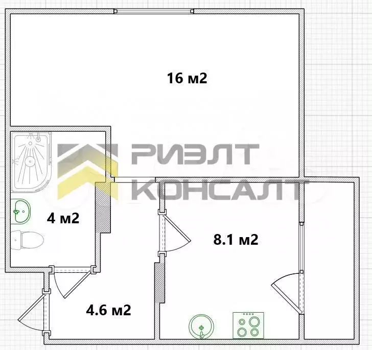 1-к. квартира, 33 м, 4/5 эт. - Фото 0