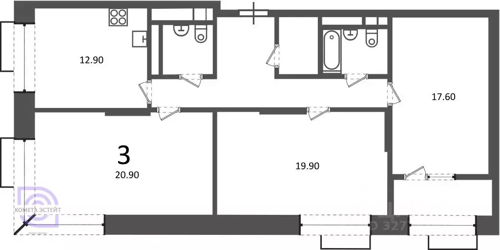 3-к кв. Москва Клинская ул., 2А (92.9 м) - Фото 2