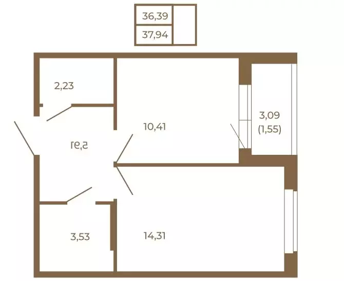 1-комнатная квартира: Сертолово, ЖК Новая История (37.94 м) - Фото 2