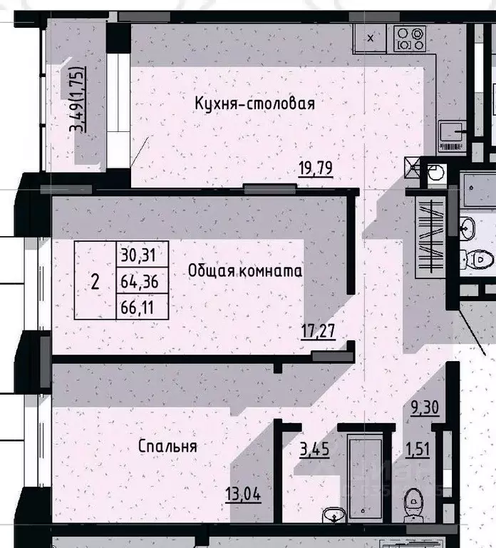 2-к кв. Саха (Якутия), Якутск пос. Геологов,  (66.11 м) - Фото 1