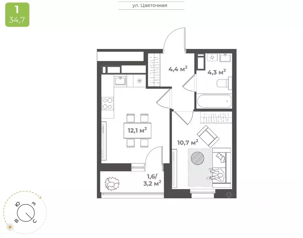 1-к кв. Тверская область, Тверь Соминка мкр,  (33.1 м) - Фото 1