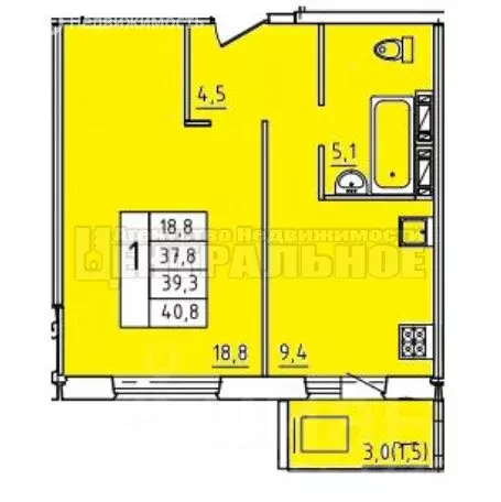 1-комнатная квартира: Смоленск, улица Крупской, 60/1 (39.3 м) - Фото 0
