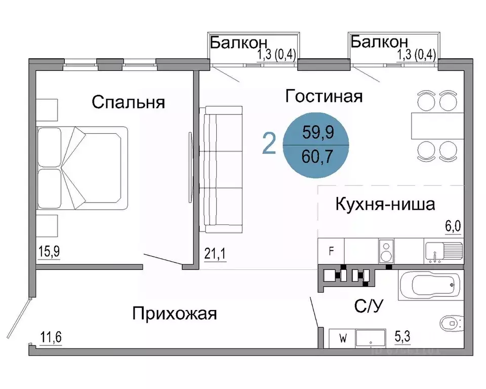 2-к кв. Крым, Керчь Белый город жилой комплекс (60.7 м) - Фото 0