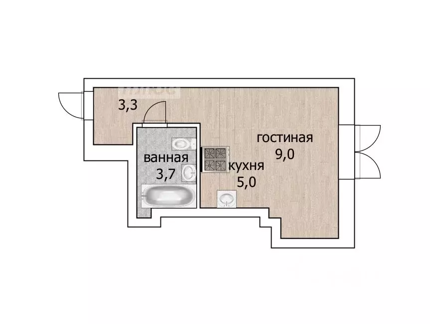 Студия Башкортостан, Уфа ул. Братьев Кадомцевых, 17 (21.0 м) - Фото 1