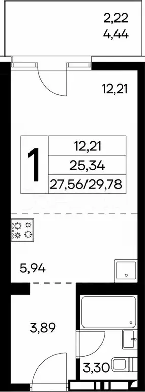 1-к. квартира, 29,8 м, 7/16 эт. - Фото 0