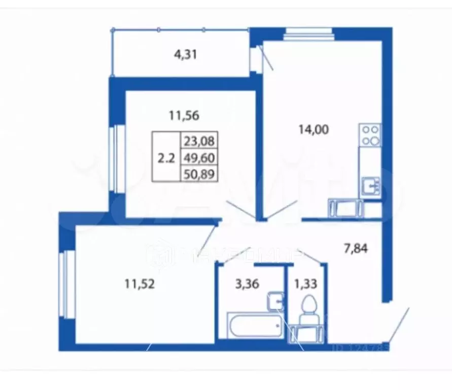 Квартира, 2 комнаты, 49.9 м - Фото 1