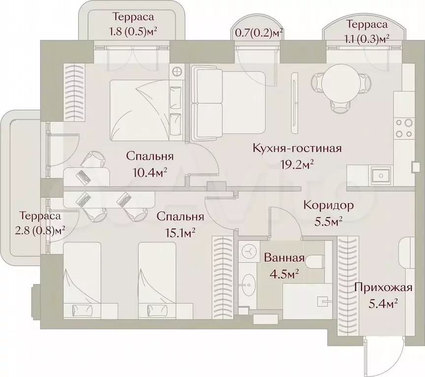 2-к. квартира, 62 м, 4/8 эт. - Фото 1