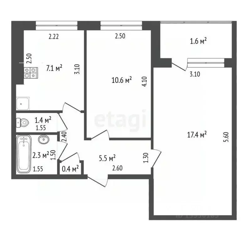 2-к кв. Самарская область, Самара ул. Осипенко, 2 (44.3 м) - Фото 2