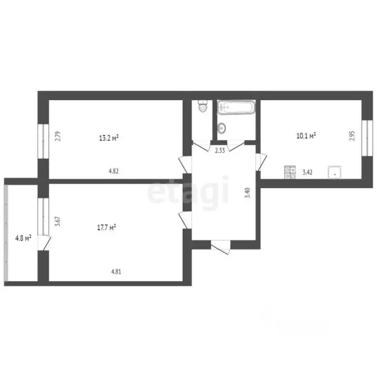 2-к кв. Тюменская область, Тюмень ул. Щербакова, 96 (52.8 м) - Фото 1