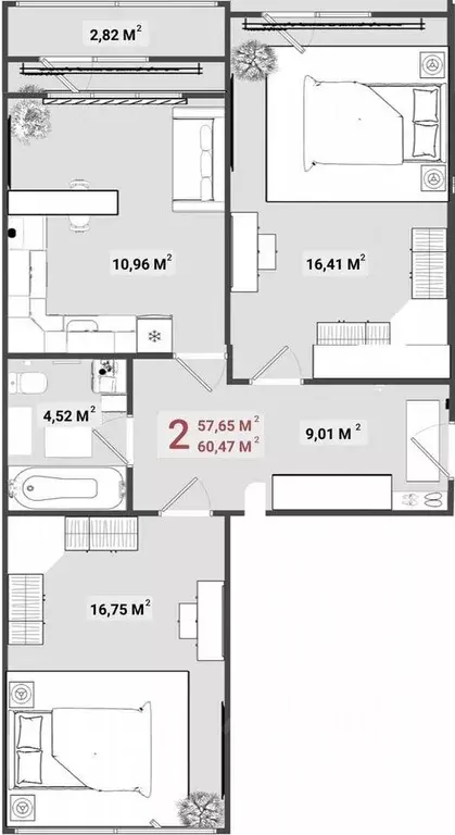2-к кв. Тверская область, Тверь бул. Гусева, 59 (61.0 м) - Фото 2