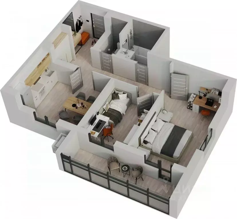 2-к кв. Татарстан, Набережные Челны ул. Карманова, 45 (63.0 м) - Фото 1